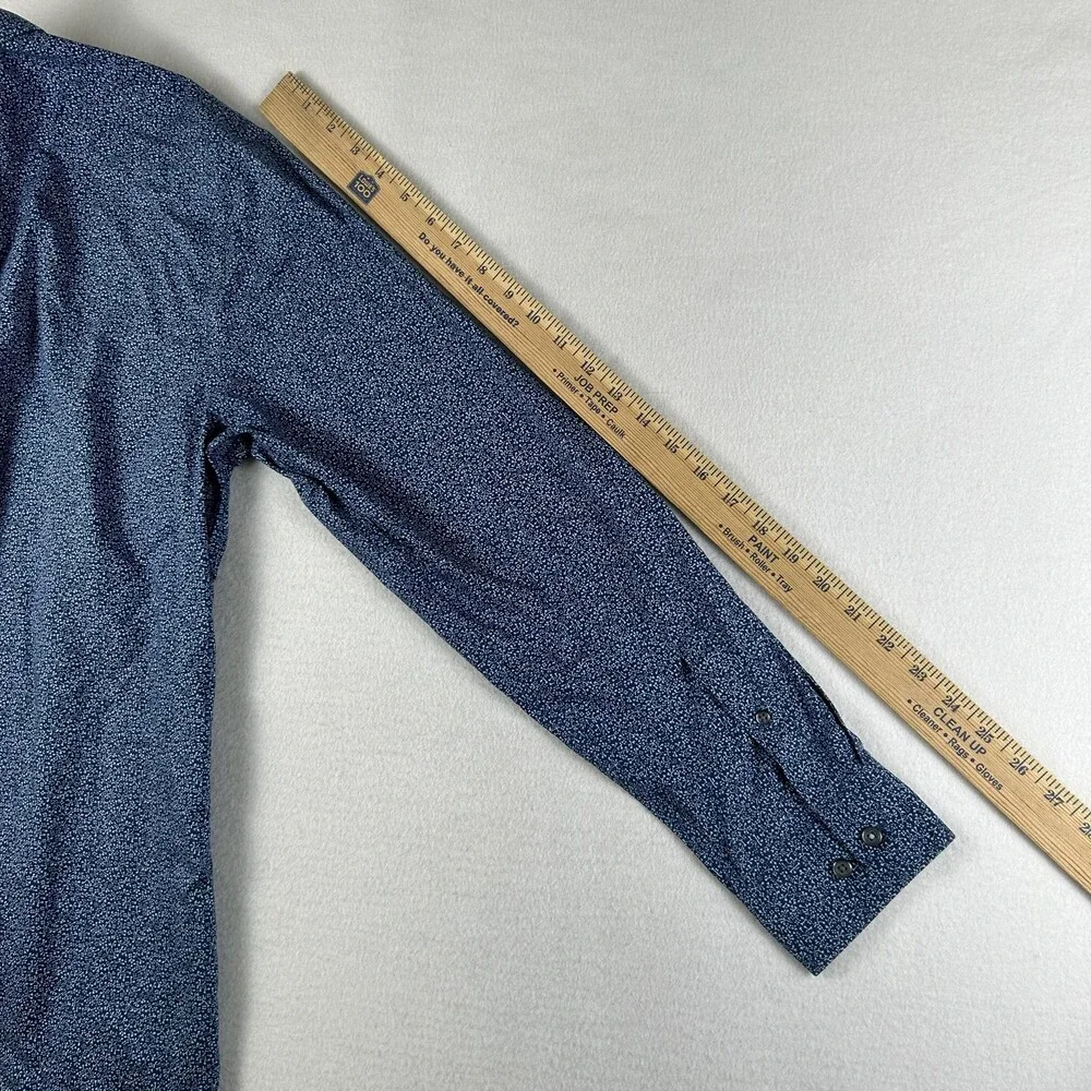 Banana Republic Dress Shirt Mens 16-16.5 L Blue Floral Slim Non Iron Stretch